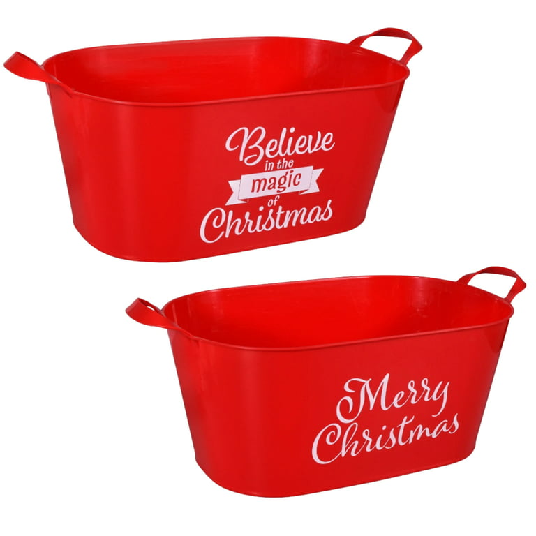 Christmas Sentiment Oval Buckets, Plastic Basket with Handles