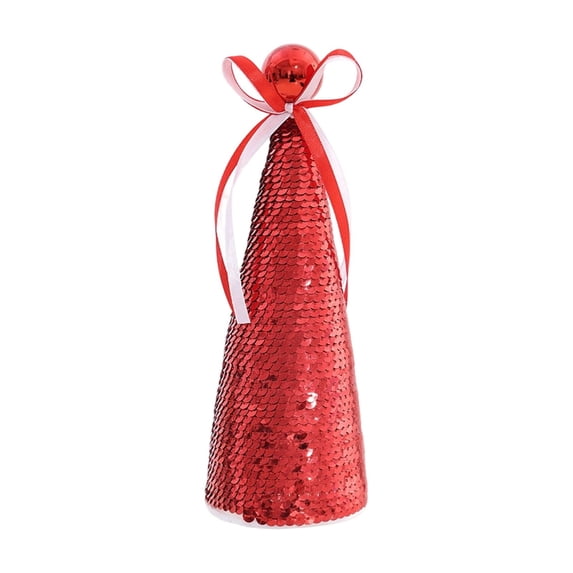 Christmas Sequin Cone Tree Decoration Sparkly Fabric Tinsel Tabletop Tree Holiday Party Mall Window Display Festive Silver Gold 13-Inch