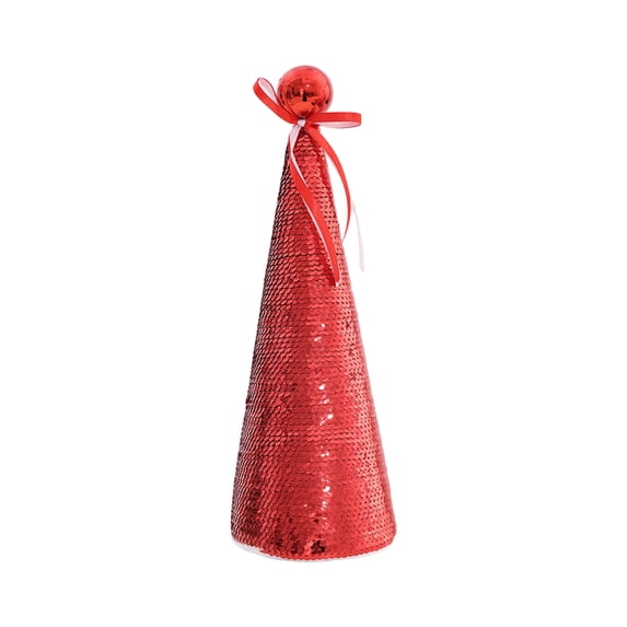 Christmas Sequin Cone Tree Decoration Sparkly Fabric Tinsel Tabletop Tree Holiday Party Mall Window Display Festive Silver Gold 13-Inch