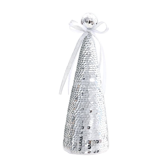 Christmas Sequin Cone Tree Decoration Sparkly Fabric Tinsel Tabletop Tree Holiday Party Mall Window Display Festive Silver Gold 13-Inch