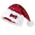 thumbnail image 1 of Christmas Sequin Santa Hat, Plush Christmas Hat with Bow for Women or Men, Glittery Sparkly Santa Hat for Adults, New Year Xmas Festival Party, 1 Pcs, 17.7x12.6", 1 of 6