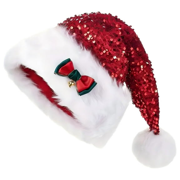 Christmas Sequin Santa Hats Long Christmas Hats for New Year Xmas Festive Party Hat for Women Men Adult