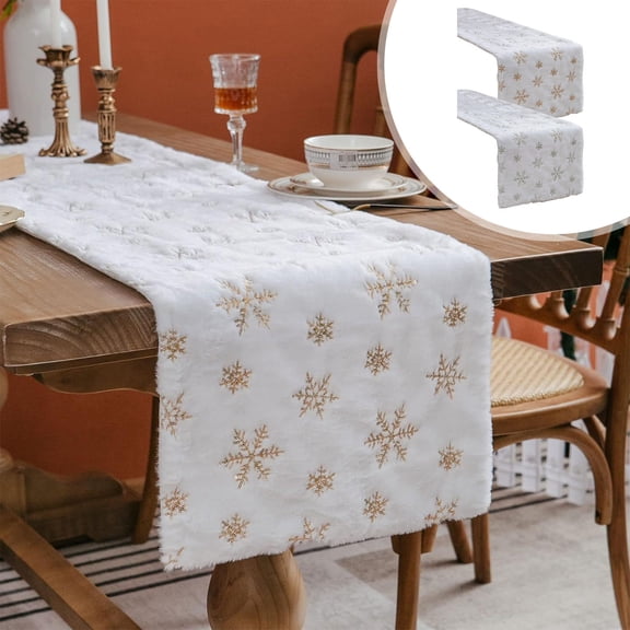 Christmas Sequined Snowflake Table Runner | Faux Wool White Lint | Festive Snowflake Design | Restaurant Home Dining Table Décor | 33x180cm | Includes 1 Runner
