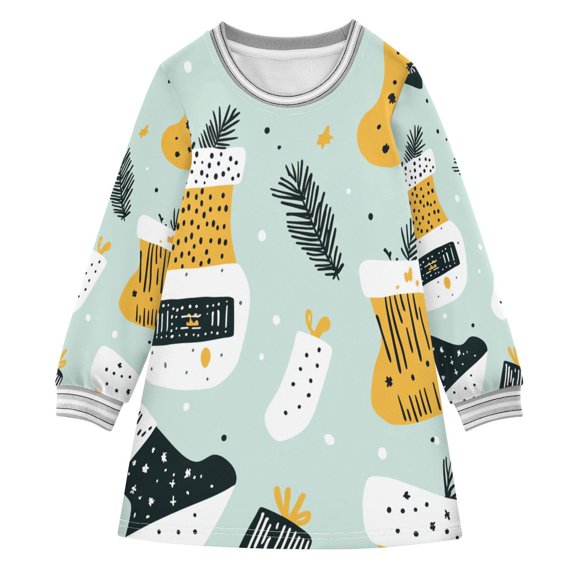 Christmas Series Christmas Stockings Girls'long-sleeved dress Thickened A-dress Warm Dress Basic Shirt Party Dresses