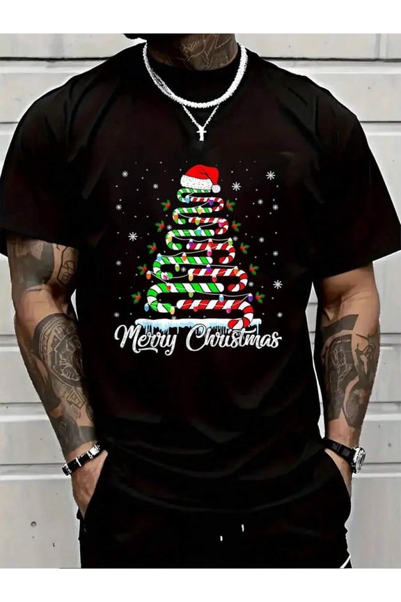 Christmas Series Christmas Tree Printed T-Shirts, Popular Pattern T-Shirts, The Latest Christmas Must-Have, Gift For Girlfriend, Boyfriend, Couple, College Students' Daily Wear Must-Have Fashionable