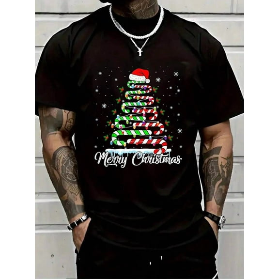 Christmas Series Christmas Tree Printed T-Shirts, Popular Pattern T-Shirts, The Latest Christmas Must-Have, Gift For Girlfriend, Boyfriend, Couple, College Students' Daily Wear Must-Have Fashionable