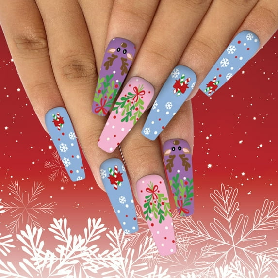 Christmas Series Full Coverage Stickers Fashion Design Transfer Decals 14 Finger Application Set