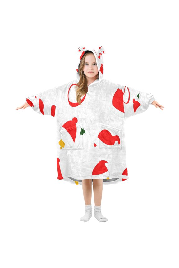 Christmas Series Santa Hats Wearable Blankets Hoodie Oversize Sherpa Wearable Soft Blanket Warm Cozy 3-14 Age