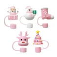 thumbnail image 1 of Christmas Series Silicone Straw Cap Cartoon Straw Cover Pink Santa, Snowman E4G3, 1 of 8
