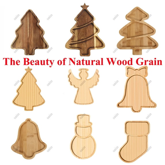 Christmas Serving Tray Christmas Decoration Home Decor Christmas Tree Shaped Serving Platter Handle Wooden Dinner Plates Charcuterie Boards Fruit Bowl for Kitchen
