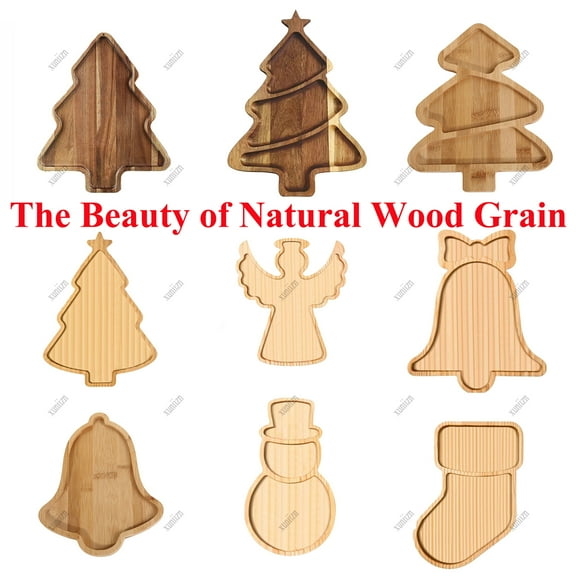 Christmas Serving Tray Christmas Decoration Home Decor Christmas Tree Shaped Serving Platter Handle Wooden Dinner Plates Charcuterie Boards Fruit Bowl for Kitchen
