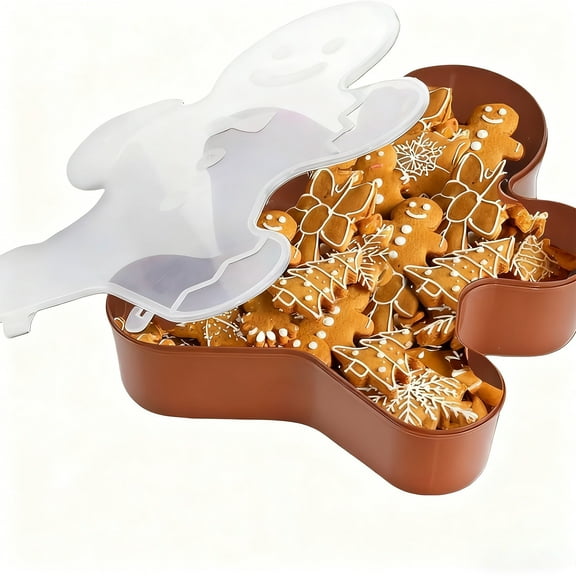 Christmas Serving Tray & Festive Christmas Biscuit Storage with Lid Holiday Snowflake Tree Character Container for Snacks, Candy,
