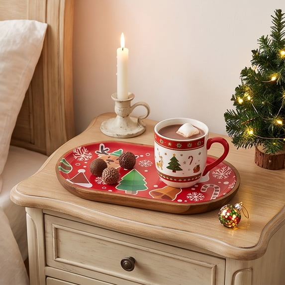 Christmas Serving Tray, Printed Holiday Scene Within a Narrow Rectangular Profile for Everyday Serving Storage and Home Decor, 7" x 4" x 1"