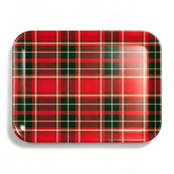Christmas Serving Tray,Small Decorative Rectangle Plastic Trays 12.9 x 9.6 inch Melamine Decor for Party,Restaurant,Kitchen,Red and Green Plaid Pattern