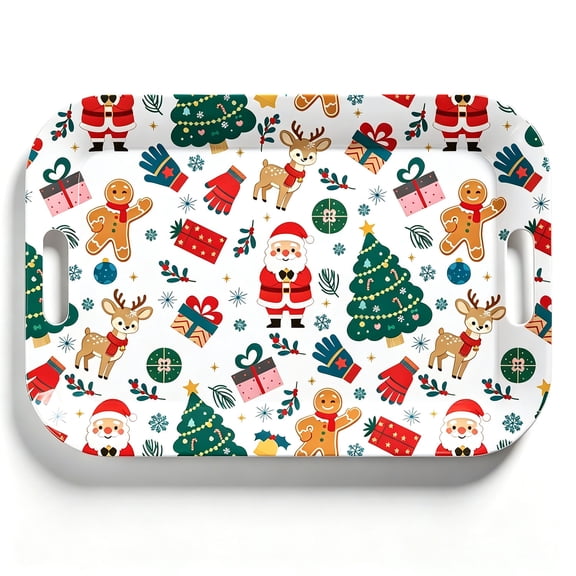 Christmas Serving Tray,Small Decorative Rectangle Plastic Trays 14.5 x 9.8 inch Melamine Decor for Party,Restaurant,Kitchen,Cute Winter Xmas Pattern with Santa Claus