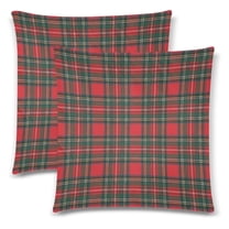 Christmas Set of 2 Scottish Tartan Throw Pillow Covers Farmhouse Classic Plaid Decorative Couch Pillows Home Decor for Sofa Living Room Bed 16x16 Inch, Red