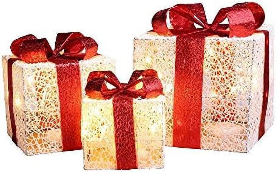 Christmas Set Of 3 PreLit Gift Present Boxes With 60 LED Lights