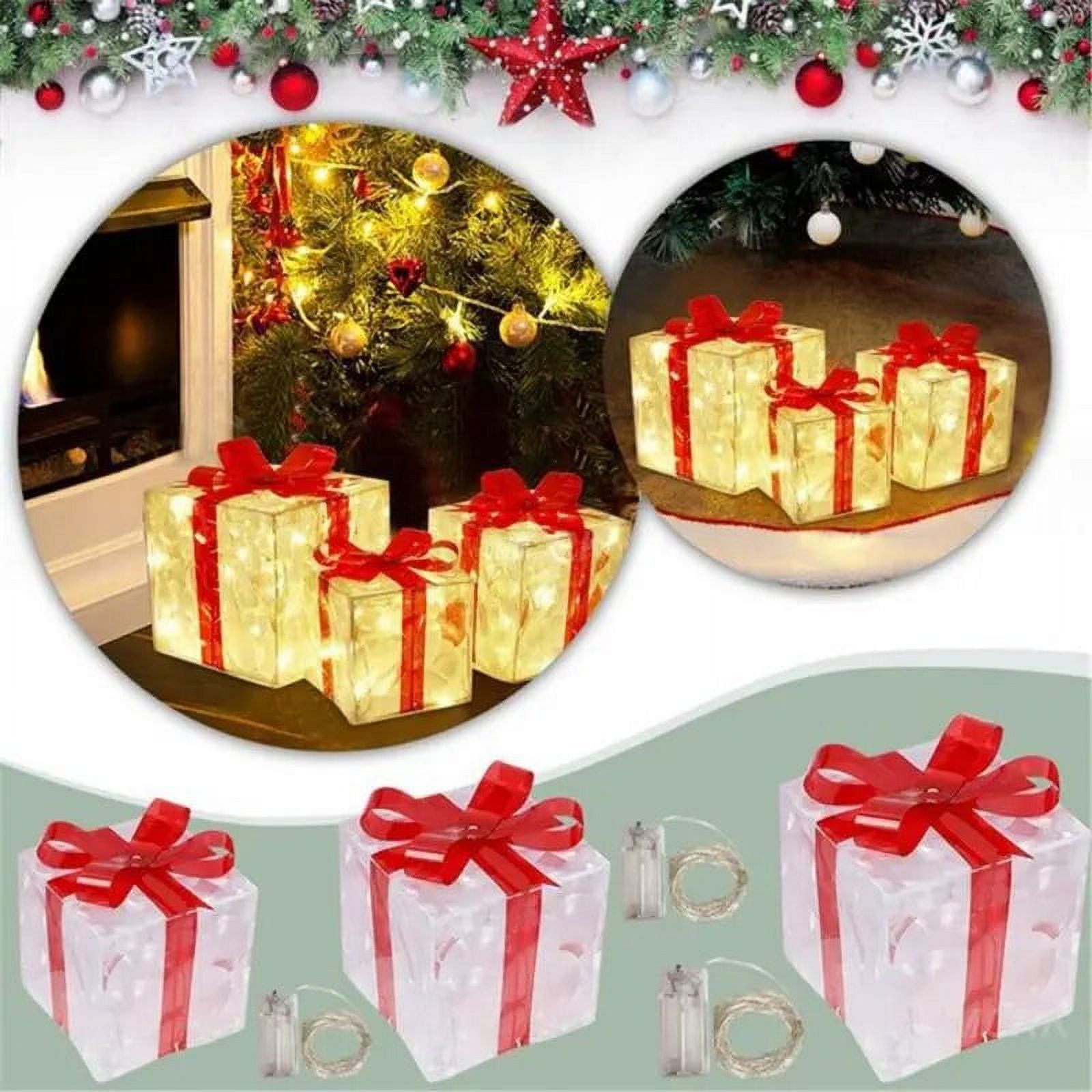 Christmas Set of 3 Prelit Gift Present Boxes with 100 LED Lights