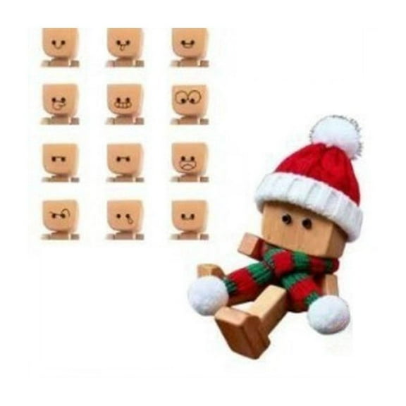Christmas Shaking Wooden Man - 12 Magnetic Changeable Funny Faces, Handmade Wobble Doll for Car Dashboard, Desk Decor, Office Toys & Stress Relief Gifts