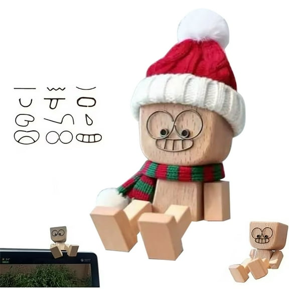 Christmas Shaking Wooden Man, Wooden Man Figure for Car, Shaking Feet Woodens Doll, Funny Dashboard Figurine, for Car Accessories and Desk Decoration, Christmas Gifts