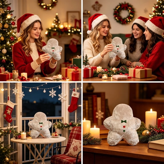 Christmas Shaped Throw Pillow, Pink Cotton Stuffed Holiday Cushion for Sofa and Bed