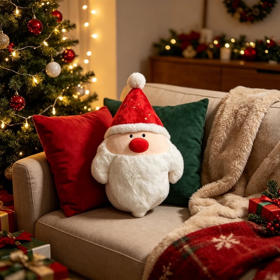 Christmas Shaped Throw Pillow, Red and White Cotton Stuffed Holiday Cushion for Sofa and Bed