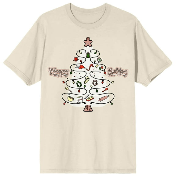 Christmas Shapes Happy Baking Crew Neck Short Sleeve Natural Women's T-shirt-Medium
