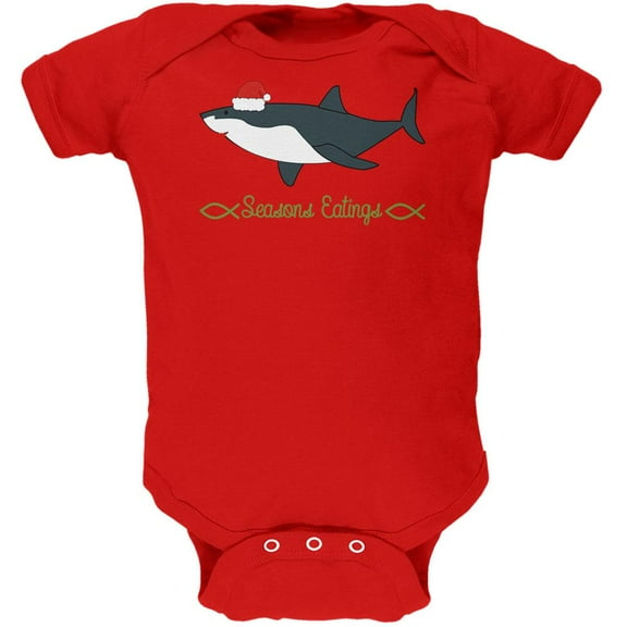Christmas Shark Seasons Greetings Funny Pun Soft Baby One Piece Red 12-18 M