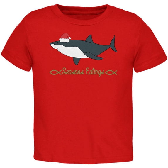 Christmas Shark Seasons Greetings Funny Pun Toddler T Shirt Red Toddler Size 5/6