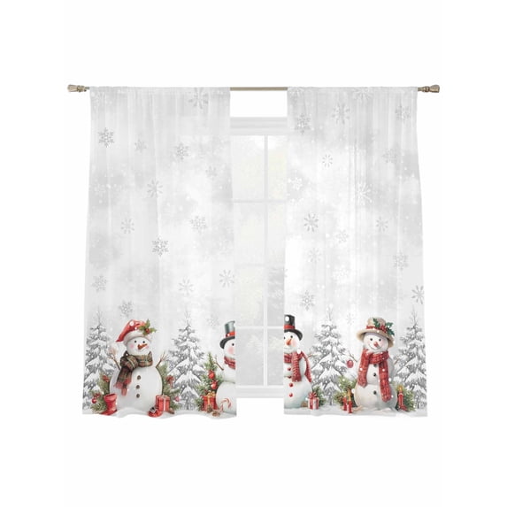 Christmas Sheer Curtains 72 inches Long 2 Panels Set Winter Snow Scene Snowflakes Snowman Mistletoe Tiers Sheers Rod Pocket Small Window Short Curtains for Kitchen Cafe, Each 52" W x 72" L