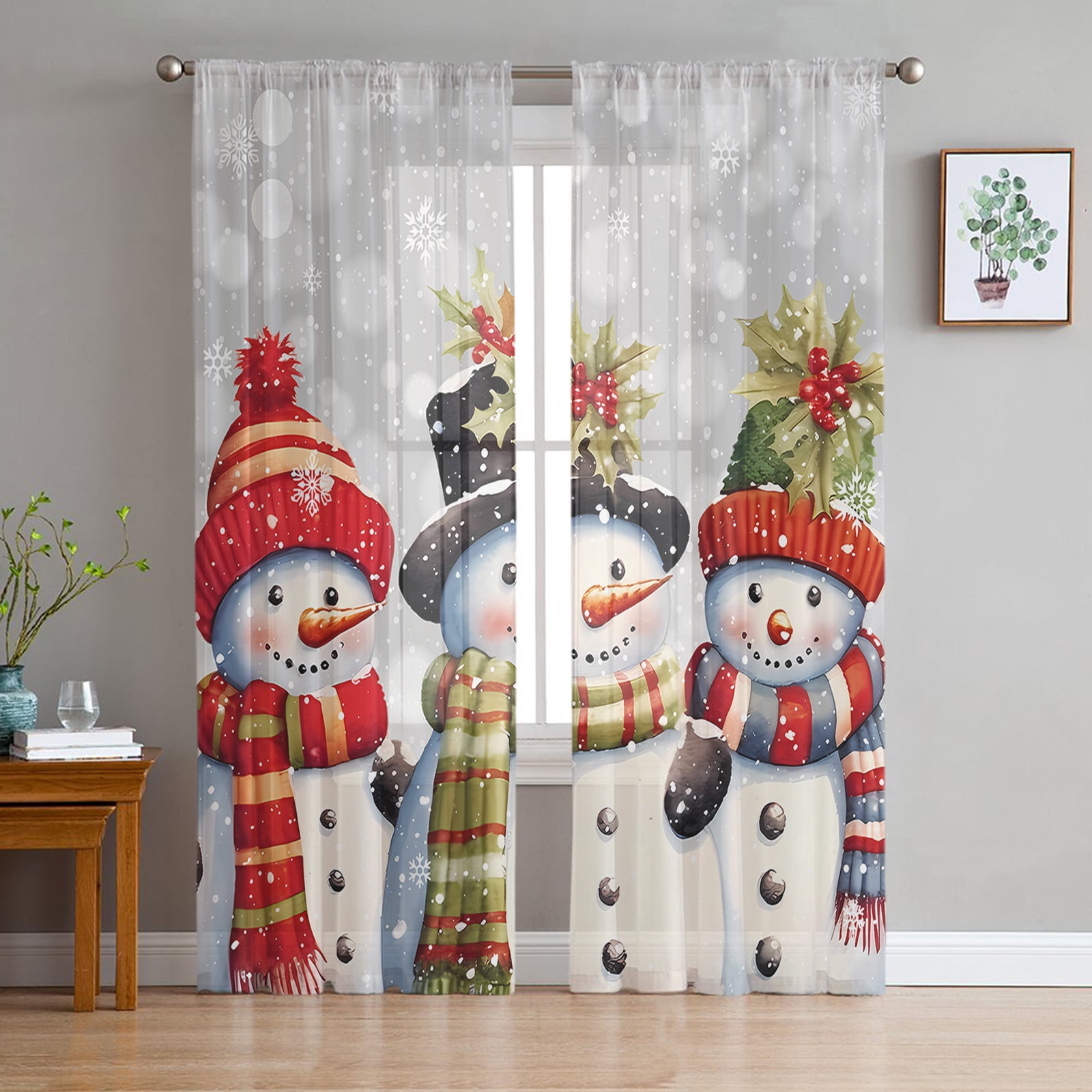 Christmas Sheer Curtains 84 Inch Length 2 Panels Set for Living Room ...
