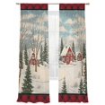 thumbnail image 1 of Christmas Sheer Curtains 84 inches Long 2 Panels Set Winter Country House Holly Snow Red Stripes Tiers Sheers Rod Pocket Small Window Short Curtains for Kitchen Cafe, Each 52" W x 84" L, 1 of 7