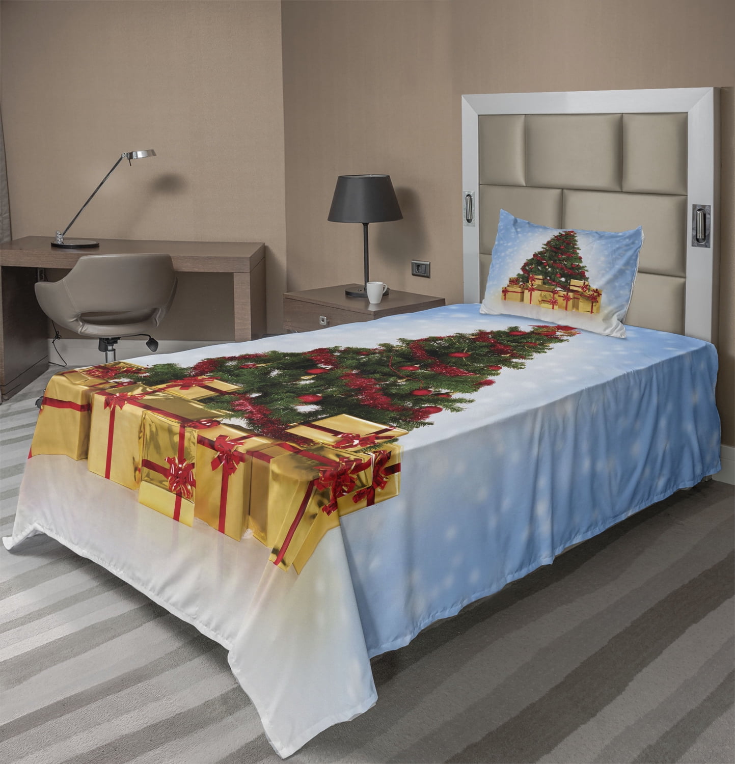 Christmas Sheet Set, Fir Tree with Snowy Weather Ornamental Boxes with