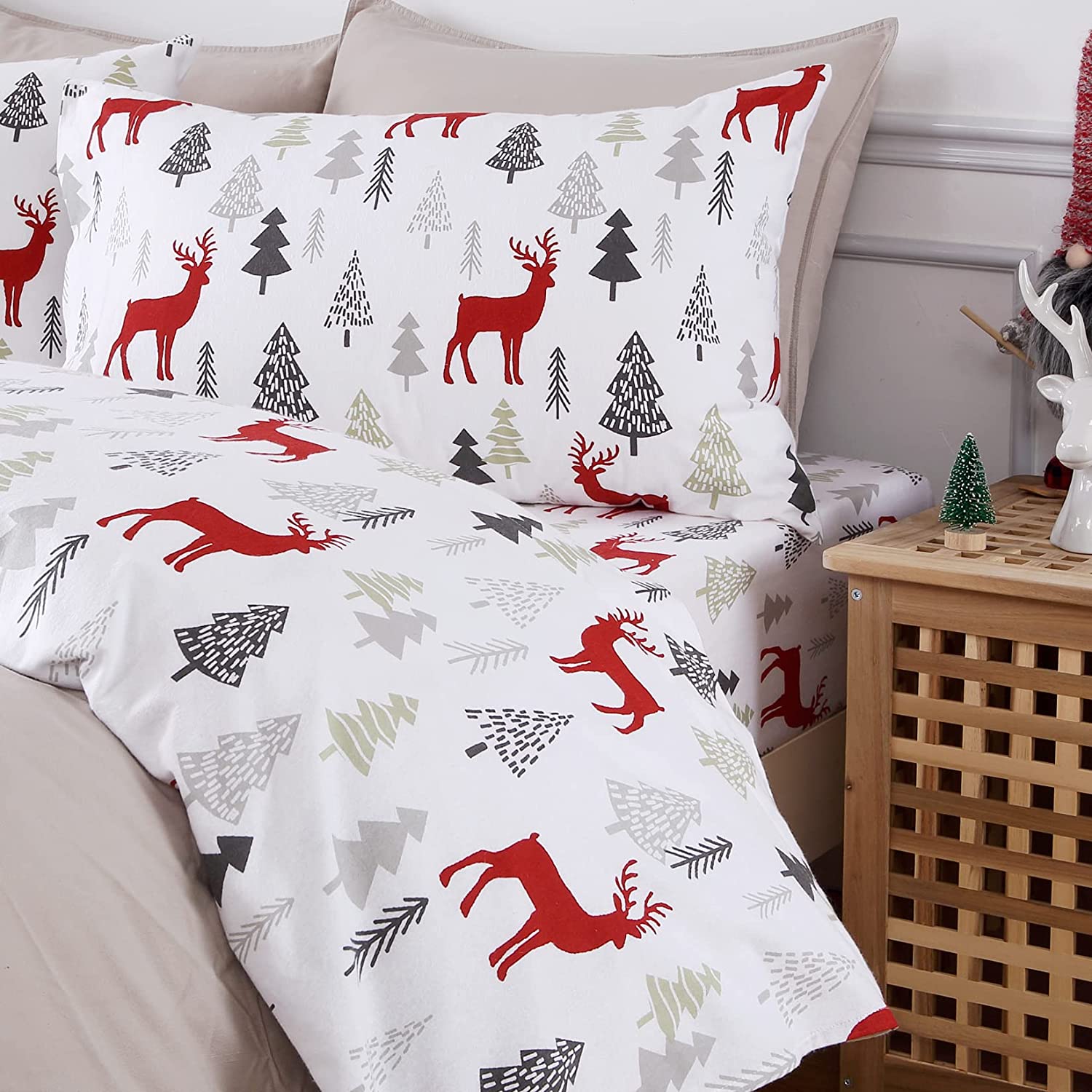 Christmas Sheets Twin, 100 Cotton Flannel Printed Bed Sheet Set, Soft