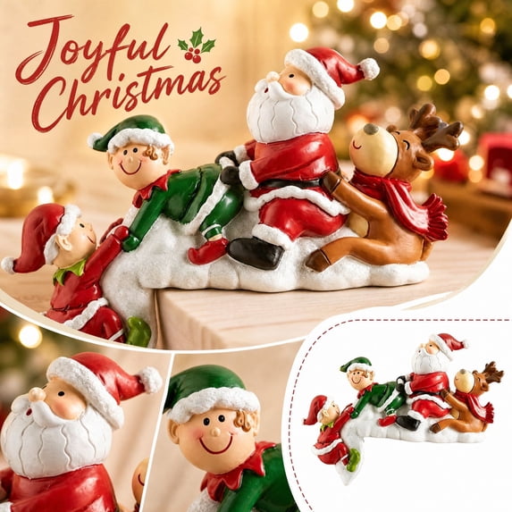 Christmas Shelf Sitter Figurine Santa Reindeer Elves Holiday Mantel Edge Decoration Festive Seasonal Home Decor for Tabletop Fireplace Display Christmas Gift