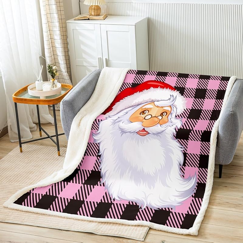 Christmas Sherpa Blanket Santa Claus Xmas Fleece Throw Blanket for Bed