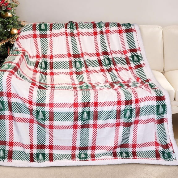 Christmas Sherpa Fleece Throw Blanket for Couch Bed Sofa Adults -Soft and Warm Blanket for Winter, Thick and Fuzzy Throw Blanket (Throw - 50" x 60") - R
