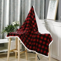 Christmas Sherpa Throw Blanket Super Soft Warm Buffalo Plaid Plush Blanket Cozy Fuzzy Flannel Blanket for Couch Sofa Bed Winter Decor Red Black Checkered Throw