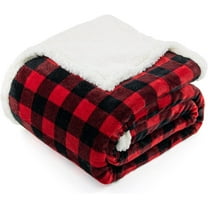 Christmas Sherpa Fleece Throw Blanket, Super Soft Warm Buffalo Plaid Plush Blankets and Throws, Warm Winter Cozy Fuzzy Blanket for Couch Sofa Bed (Red, 50" x 60")