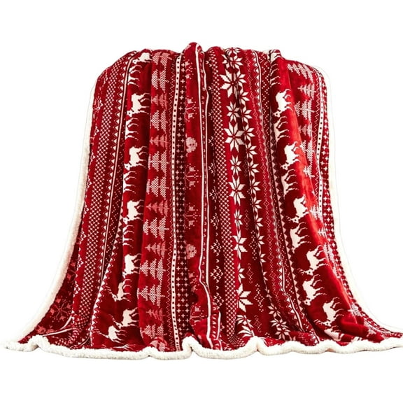 Christmas Sherpa Throw Blanket ,Christmas Decoration Gift, Fleece, Plush, Warm, Cozy Reversible Microfiber Holiday Blanket White Reindeer