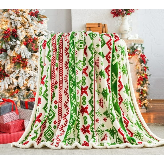 Christmas Sherpa Throw Blanket, Red Snowflake Decoration, Fleece, Plush, Warm, Cozy Winter Holiday Gift Blanket, 40x60inch