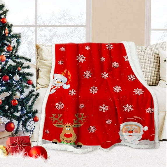 Christmas Sherpa Throw Blanket, Red Snowflake Decoration, Fleece, Plush, Warm, Cozy Winter Holiday Gift Blanket, 40x60inch