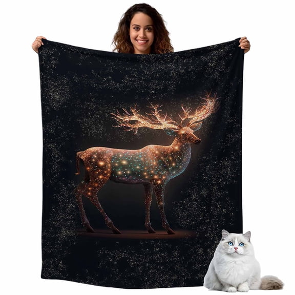 Christmas Shining Fleece Throw Blanket Lightweight Elk in the Dark Fuzzy Flannel Throws Super Soft Cozy Flannel Blanket for Couch, Sofa, Bed, Travel 60"x80"