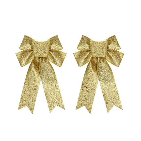 Christmas Shiny Bow 13x9 inches Tree Bows Wreath Decorative Pendant Christmas Tree Topper Decorative Bows, Sequin Wreaths Bows Ties, Christmas Tree Topper Glitter 2 Pcs