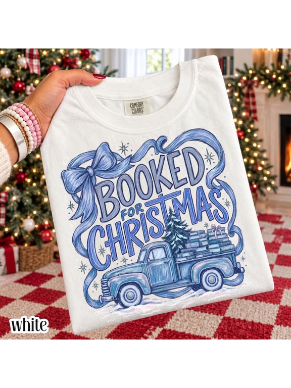 Christmas Shirt, All Booked Xmas Tshirt, Vintage Truck Christmas Tree T-shirt, Gift For Reader Library