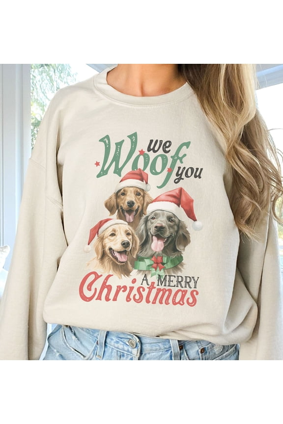 Christmas Shirt | Christmas Sweatshirts For Women | We Woof You A Merry Christmas | Holiday Shirt | Christmas Dogs Sweatshirt (Sizes:3XL; Colors:Sand;)