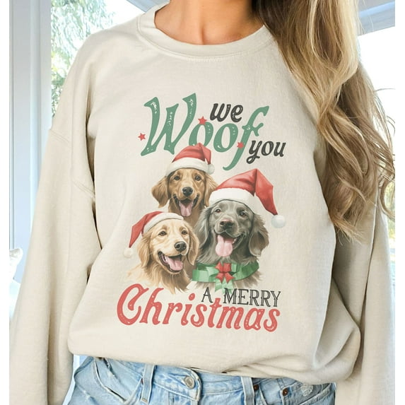 Christmas Shirt | Christmas Sweatshirts For Women | We Woof You A Merry Christmas | Holiday Shirt | Christmas Dogs Sweatshirt (Sizes:S; Colors:White;)