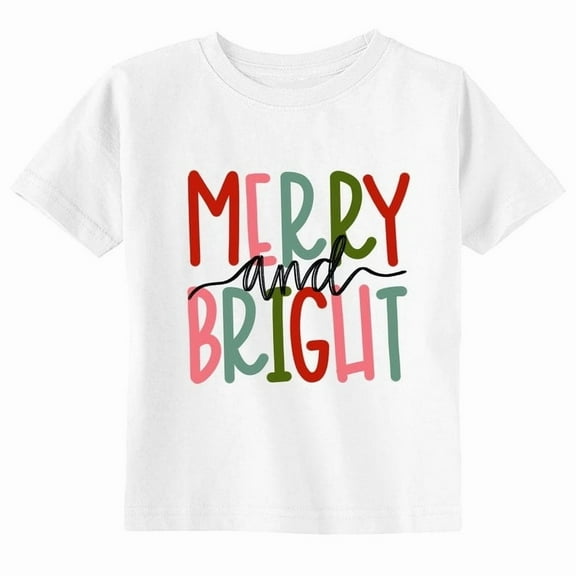 Christmas Shirt , Merry & Bright Toddler Graphic Tee, Cute Holiday Party Shirts