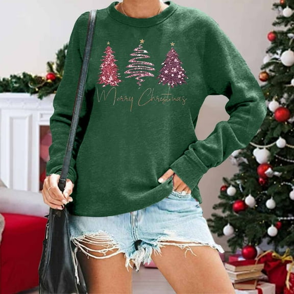 Christmas Shirt Womens Plaid Print Tree T Shirt - Xmas Long Sleeve Sweatshirt Holiday Shirts Tops