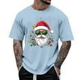 thumbnail image 1 of Christmas Shirt for Men Short Sleeve Crewneck Santa Print Pullover Top Light Blue XL, 1 of 4